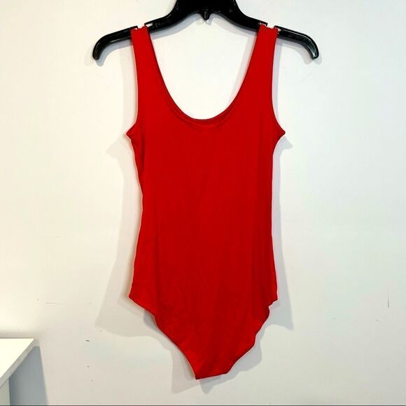 Gibson Basic Solid Soft Stretchy Sleeveless Tank Top Bodysuit Leotard in Red - Picture 2 of 8